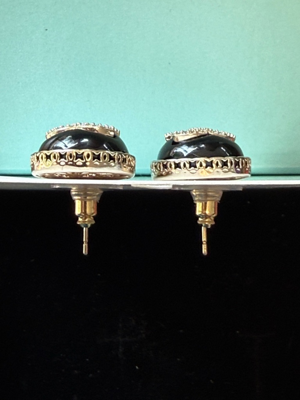 CHANEL Black and Gold Crystal CC Button Stud Earrings - Picture 8 of 9